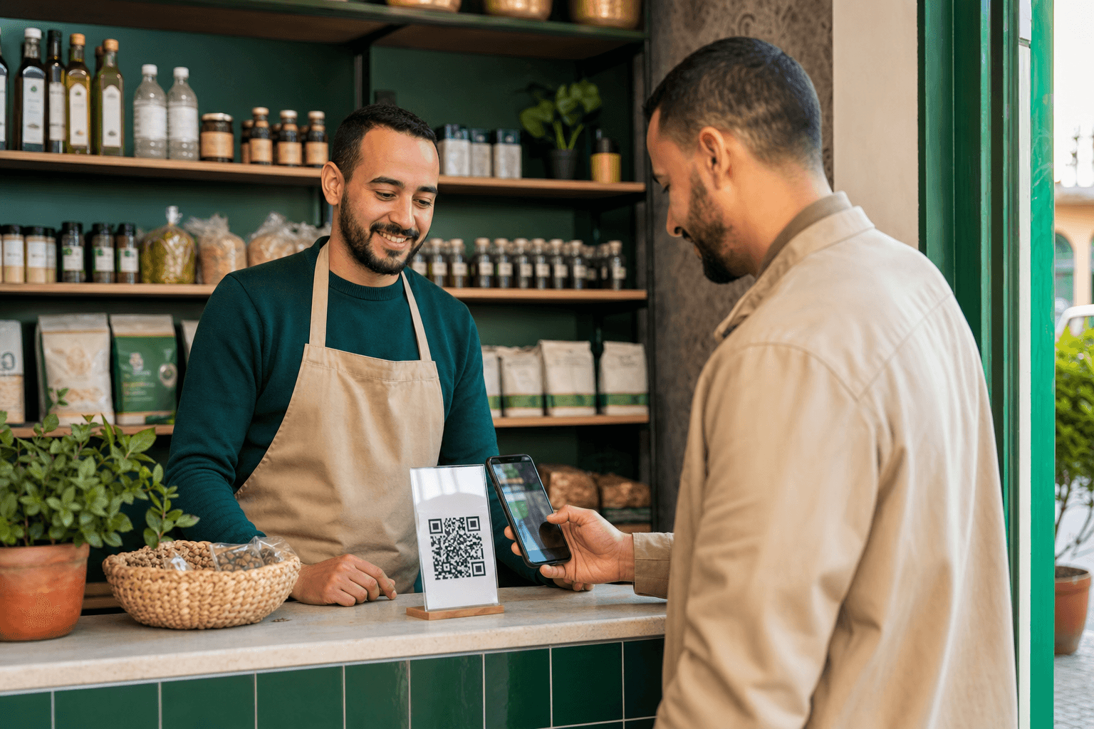 تجار ومتجر مجهزون بالدفع عبر رمز QR
